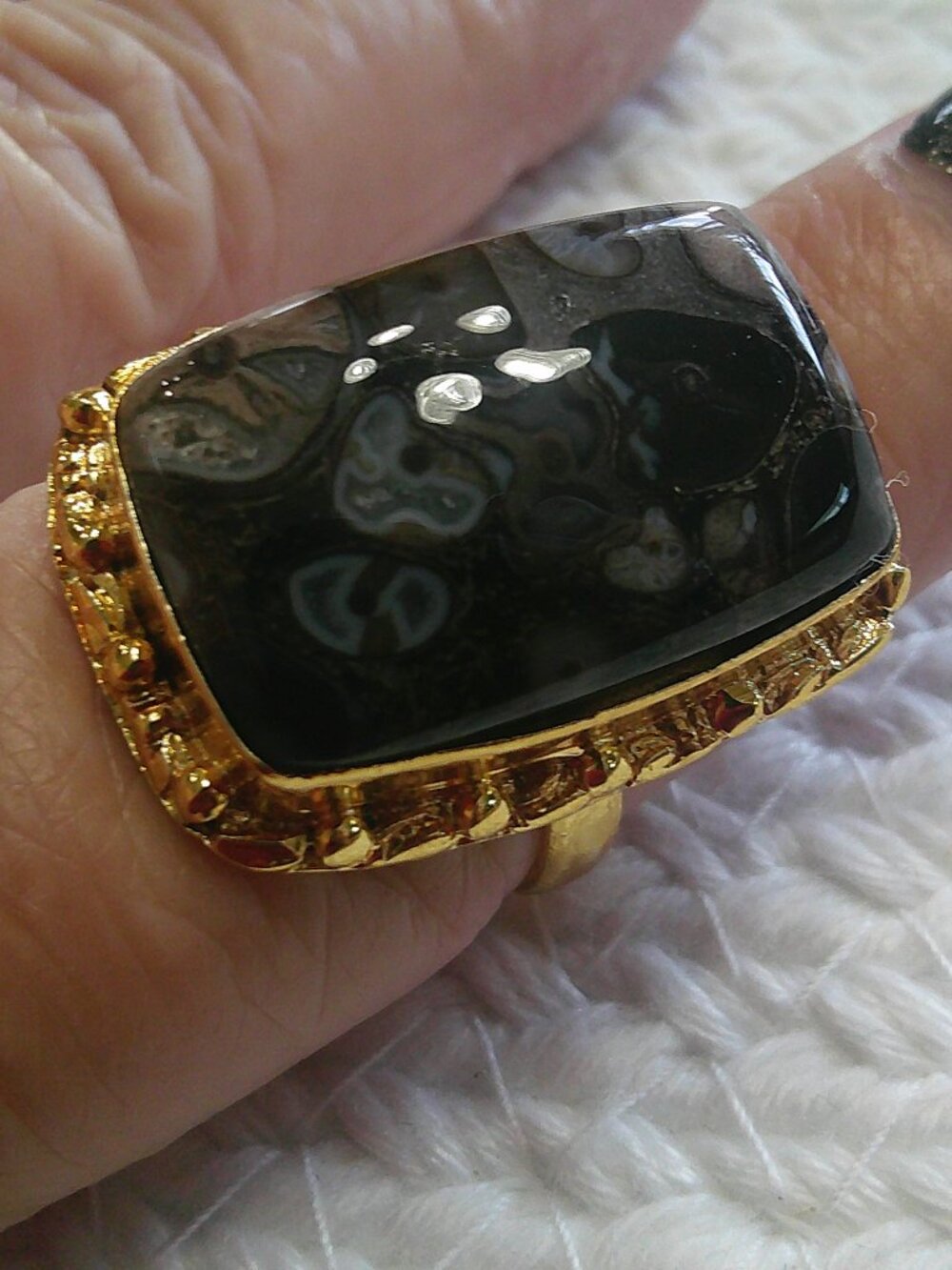 Gorgeous ROCK FOSSIL Handmade Gold Ring Size 9.75 #508F - Picture 1 of 3